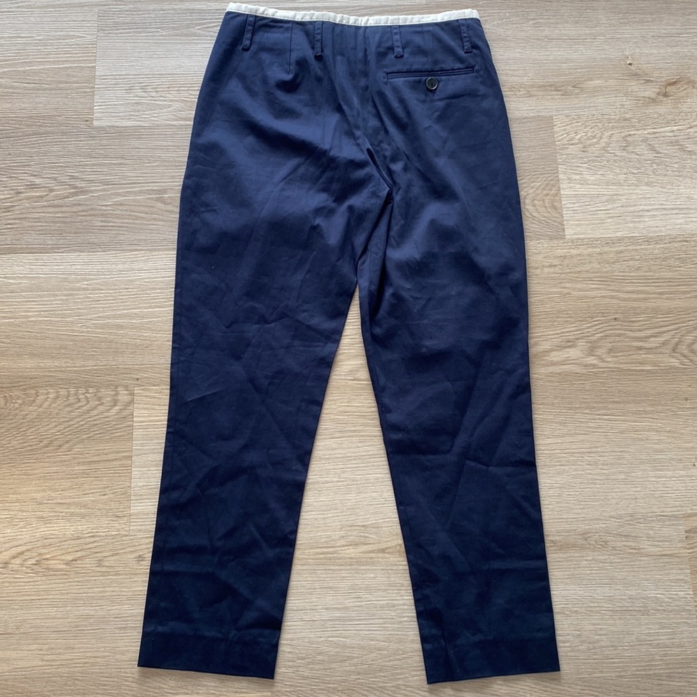 Stella McCartney Navy Cropped Pleated Tapered Pants Button Waist - Picture 4 of 10